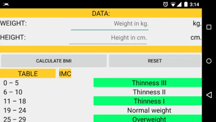 CALCULATE BMI android App screenshot 0