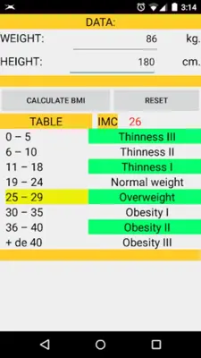 CALCULATE BMI android App screenshot 1